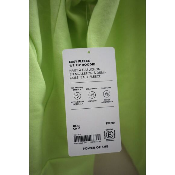 Athleta 473713062 Women Sz M Citron/Yellow Green Easy Fleece 1/2 Zip Hoodie - Picture 4 of 10